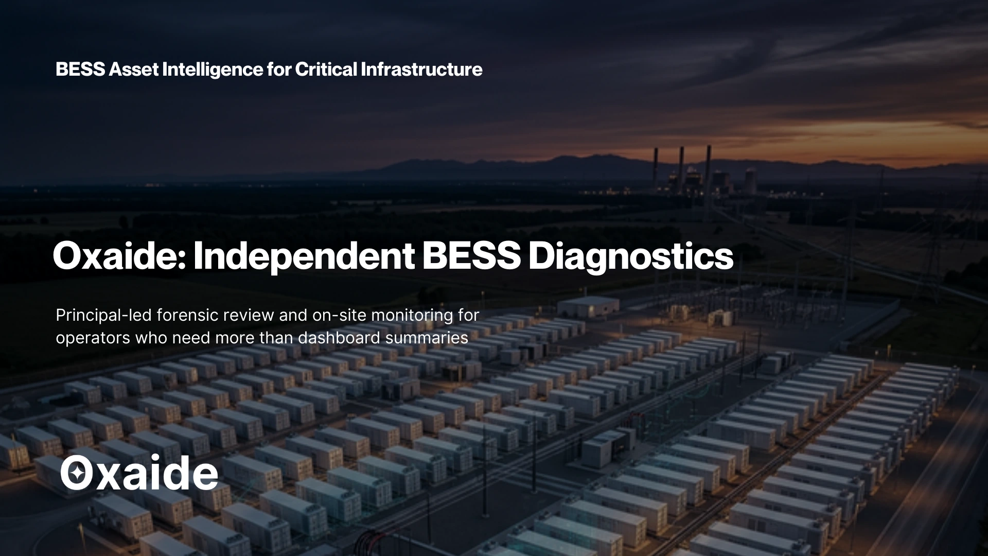 Oxaide institutional technical briefing cover for BESS diagnostics